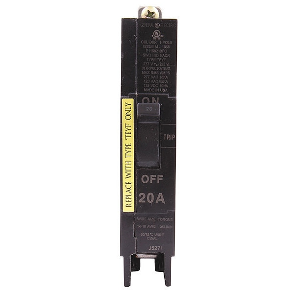 Molded Case Circuit Breaker, 20 A, 277V AC, 1 Pole, Bolt On Panelboard Mounting Style, TEY Series