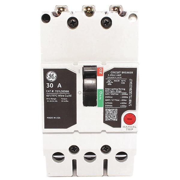Molded Case Circuit Breaker, 30 A, 277/480V AC, 3 Pole, Bolt On Panelboard Mounting Style