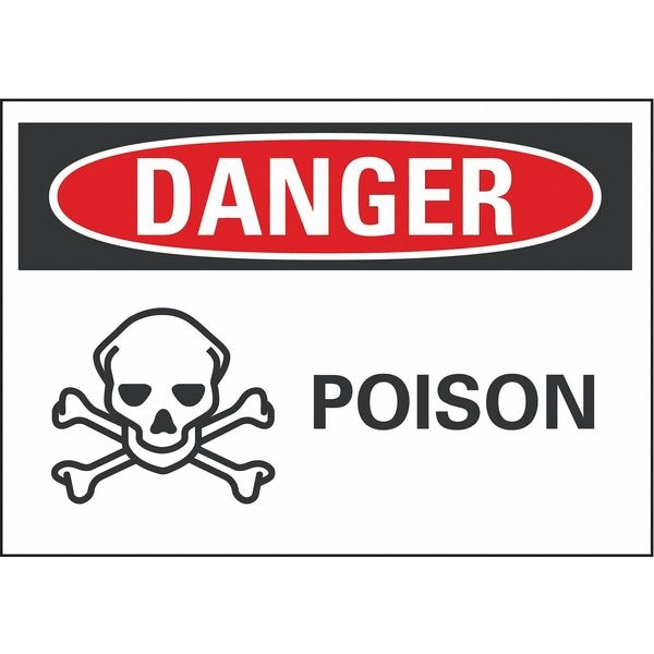 Poison Danger Label, 10 in H, 14 in W, Polyester, Horizontal Rectangle, LCU4-0221-ND_14X10