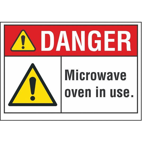 Microwave Danger Label, 7 in Height, 10 in Width, Polyester, Vertical Rectangle, English