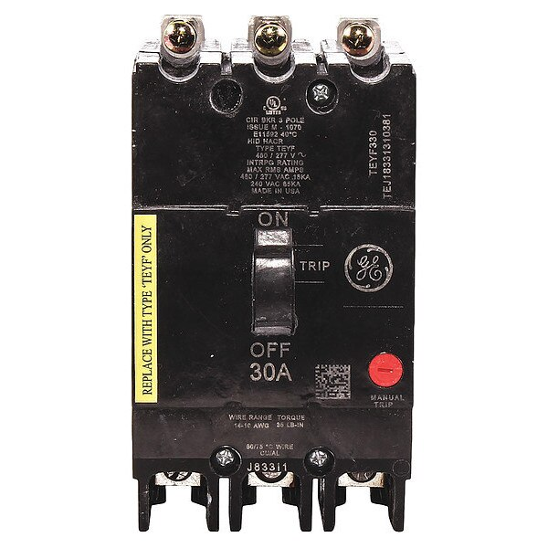 Molded Case Circuit Breaker, 30 A, 277/480V AC, 3 Pole, Bolt On Panelboard Mounting Style