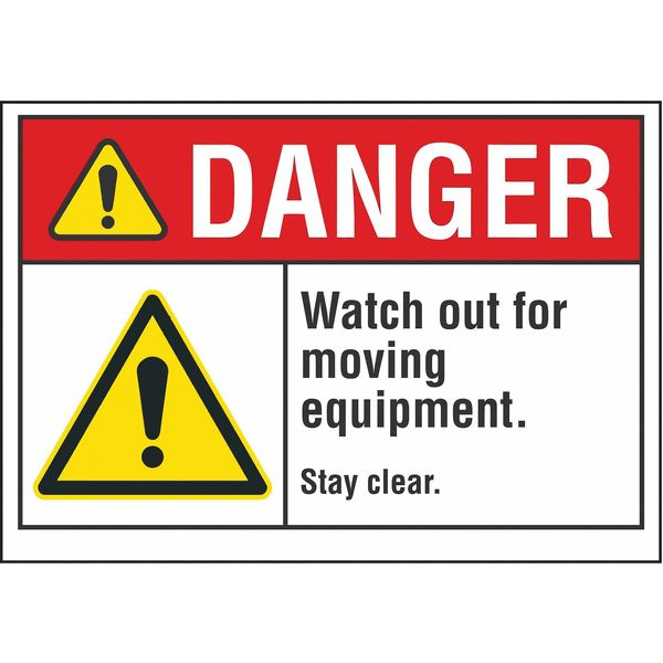 Accident Prevention Danger Label, 10 in Height, 14 in Width, Polyester, Horizontal Rectangle