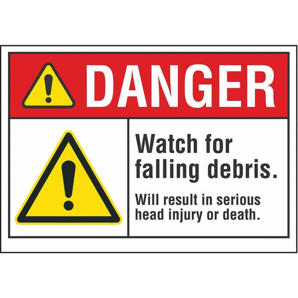 Construction Area Danger Label, 3 1/2 in Height, 5 in Width, Polyester, Horizontal Rectangle