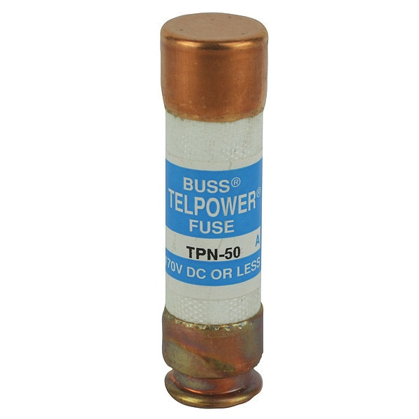 Telecom Protection Fuse, Fast Acting, 50 A, TPN Series, Not Rated, 170V DC, 3