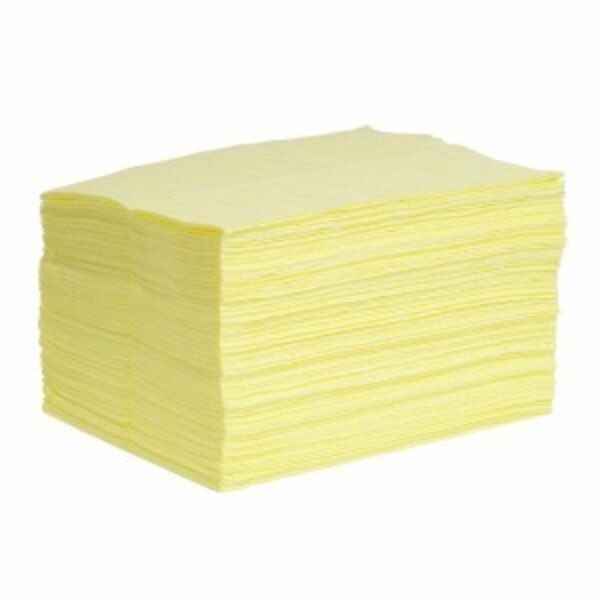 Sorbents, 24 gal/pk, 0.247 gal/pad, Harsh Chemicals Absorbed, Yellow, Polypropylene, 100 PK