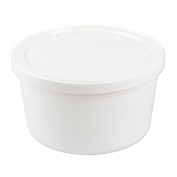Specimen Container w/Lid, 8 oz., Wht, PK250