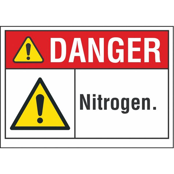 Nitrogen Danger Label, 5 in Height, 7 in Width, Polyester, Horizontal Rectangle, English