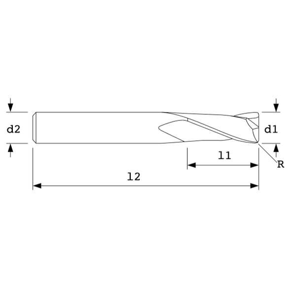End Mill, Std Rad, 38Hl x3Fl, 3/8