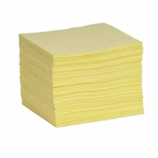 Sorbents, 18 gal/pk, 0.181 gal/pad, Harsh Chemicals Absorbed, Yellow, Polypropylene, 100 PK