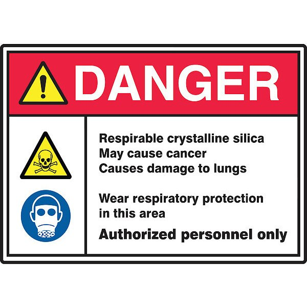 Danger Sign, 14 in Height, 20 in Width, Vinyl, Horizontal Rectangle, English