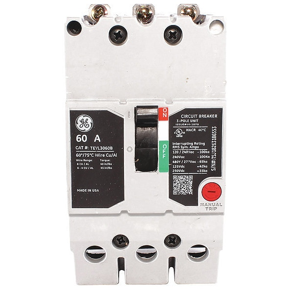 Molded Case Circuit Breaker, 60 A, 277/480V AC, 3 Pole, Bolt On Panelboard Mounting Style