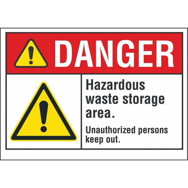 Hazardous Waste Danger Label, 10 in H, 14 in W, Polyester, Horizontal Rectangle, LCU4-0067-ND_14X10
