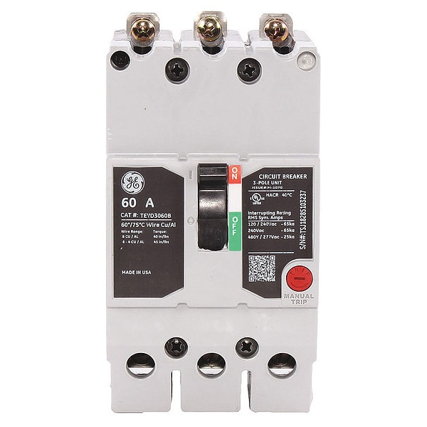 Molded Case Circuit Breaker, 60 A, 277/480V AC, 3 Pole, Bolt On Panelboard Mounting Style