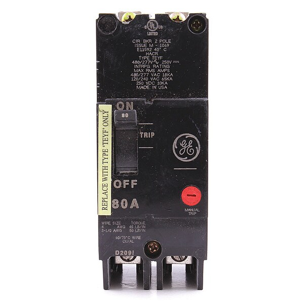 Molded Case Circuit Breaker, 80 A, 277/480V AC, 2 Pole, Bolt On Panelboard Mounting Style