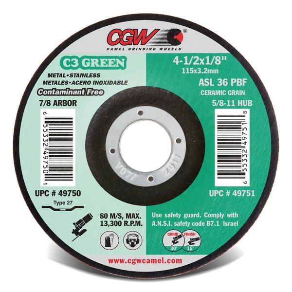 Depressed Ctr Whl, 4.5x1/8x7/8, C3 GRN