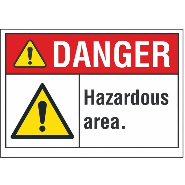 Hazard Area Danger Reflective Label, 7 in Height, 10 in Width, Reflective Sheeting, English