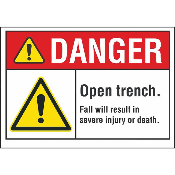 Open Trench Danger Label, 3 1/2 in H, 5 in W, Polyester, Horizontal Rectangle, LCU4-0079-ND_5X3.5