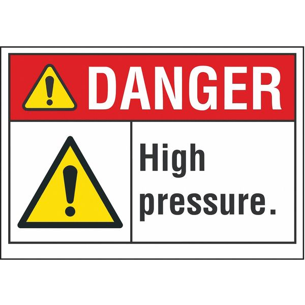 High Pressure Danger Reflective Label, 7 in Height, 10 in Width, Reflective Sheeting, English