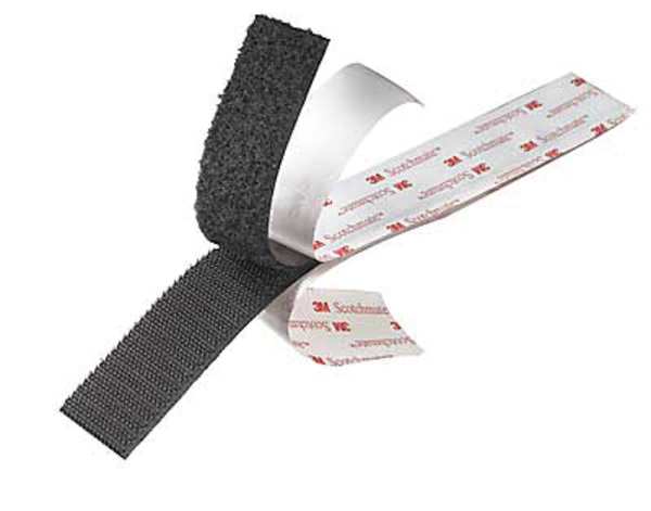 Reclosable Fastener, Rubber Adhesive, 150 ft, 1 in Wd, Black, 3 PK