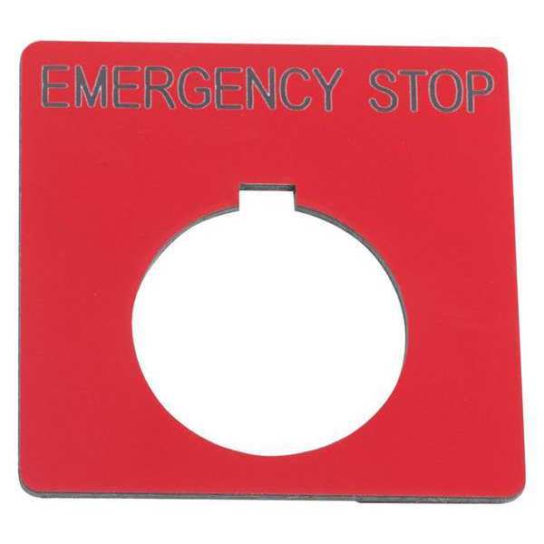 Legend Plate, Square, Emergency Stp, Blk/Rd