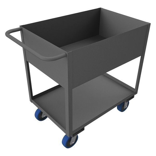 Steel Utility Cart with Deep Lipped Metal Shelves, Flat, 2 Shelves, 3,600 lb