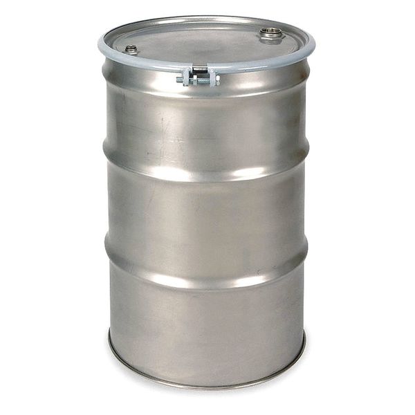 Open Head Transport Drum, 304 Stainless Steel, 55 gal, Unlined, Silver