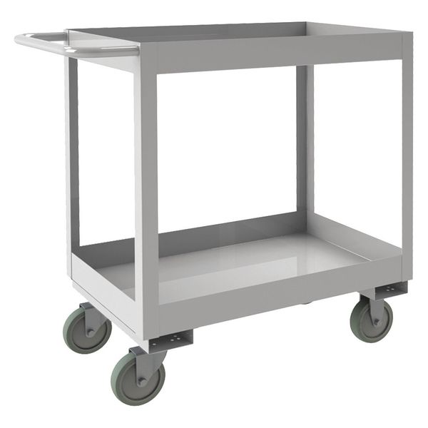 Stainless Steel Corrosion-Resistant Utility Cart with Deep Lipped Metal Shelves, Flat, 2 Shelves
