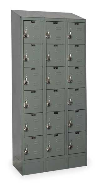 Box Locker, 36 in W, 12 in D, 82 in H, (3) Wide, (18) Openings, Dark Gray