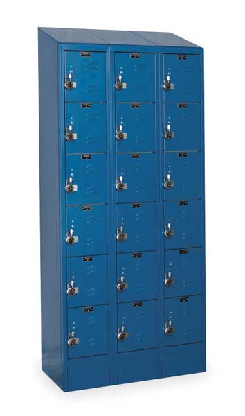 Box Locker, 36 in W, 12 in D, 82 in H, (3) Wide, (18) Openings, Marine Blue
