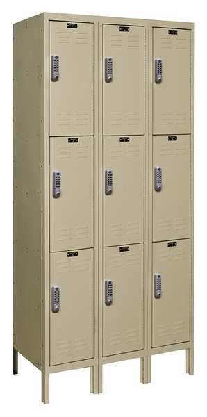 Wardrobe Locker, 36 in W, 18 in D, 78 in H, (3) Tier, (3) Wide, Tan