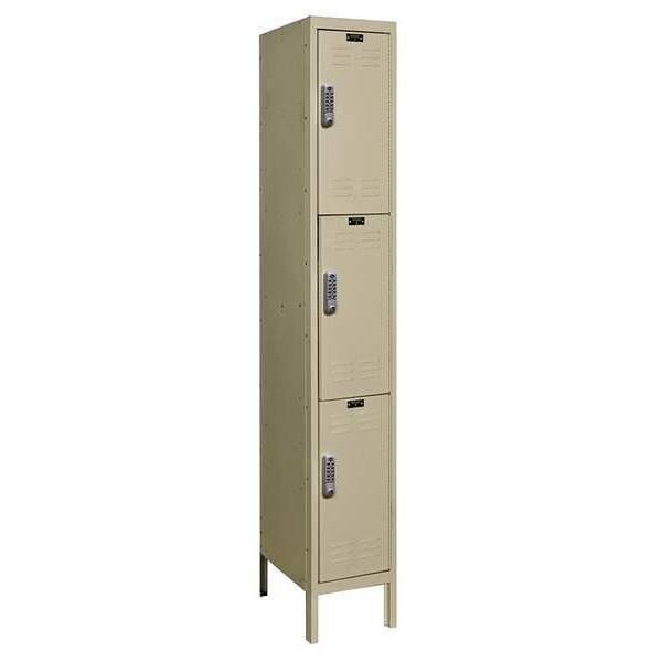 Wardrobe Locker, 12 in W, 15 in D, 78 in H, (1) Wide, (3) Openings, Tan