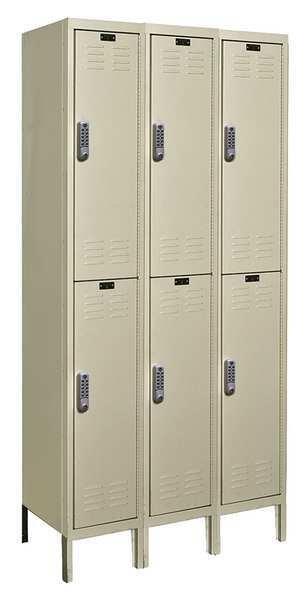 Wardrobe Locker, 36 in W, 12 in D, 78 in H, (2) Tier, (3) Wide, Tan
