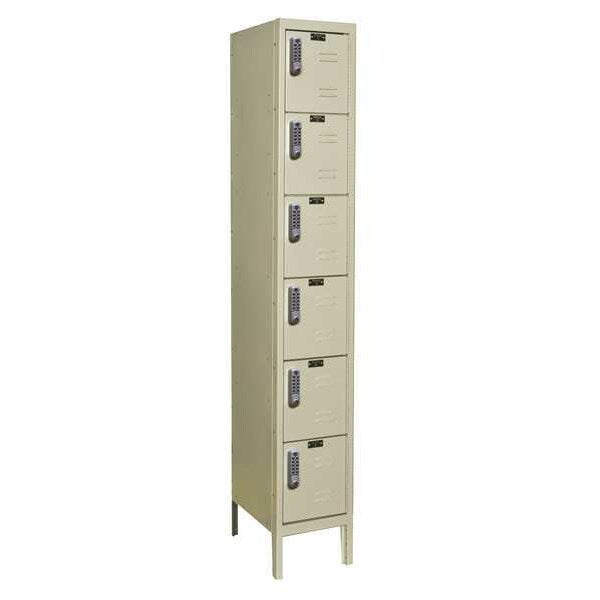 Box Locker, 12 in W, 15 in D, 78 in H, (1) Wide, (6) Openings, Tan