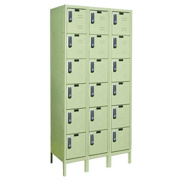 Box Locker, 36 in W, 12 in D, 78 in H, (3) Wide, (18) Openings, Tan