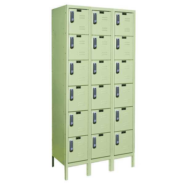 Box Locker, 36 in W, 18 in D, 78 in H, (3) Wide, (18) Openings, Tan