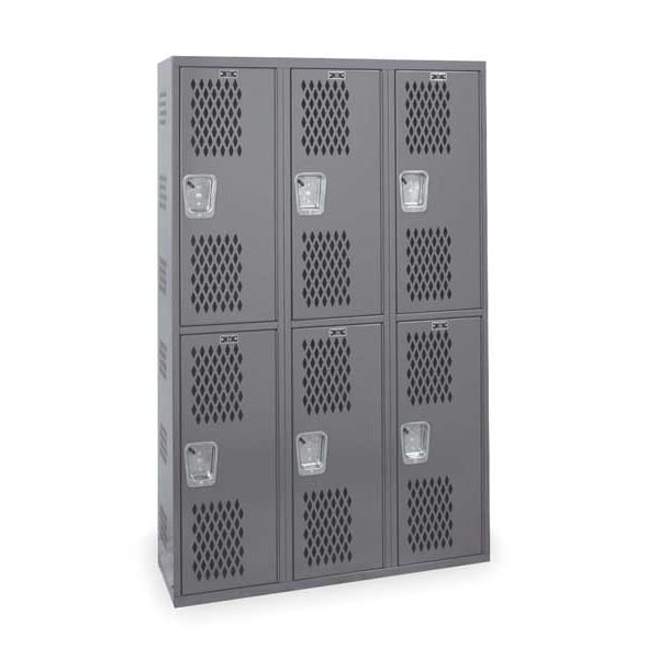 Wardrobe Locker, 36 in W, 12 in D, 72 in H, (2) Tier, (3) Wide, Dark Gray