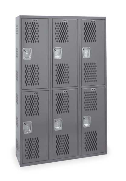 Wardrobe Locker, 54 in W, 18 in D, 72 in H, (2) Tier, (3) Wide, Dark Gray