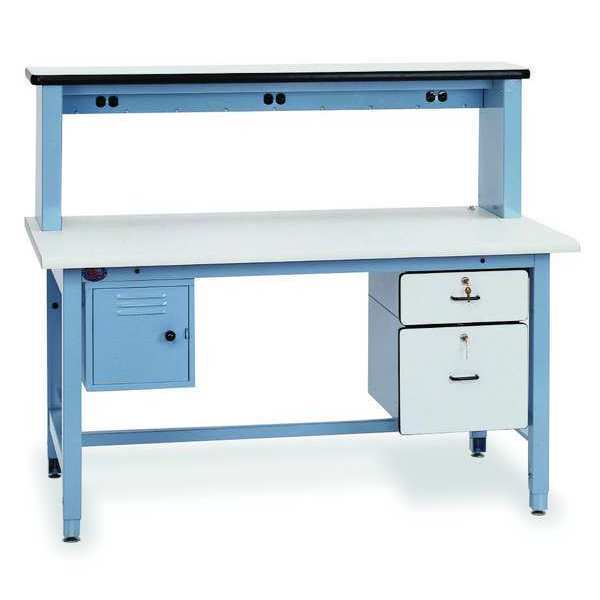 Bolted Workbench with Riser, ESD Laminate, 72 in W, 30 in to 36 in Height, 5,000 lb, Straight