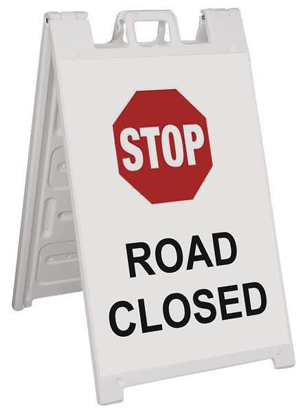 A-Frame Barricade Sign, Plastic, 45 in H, 3 in L, 25 in W, White