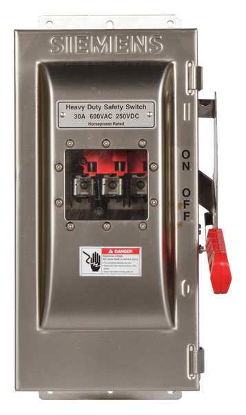 Fusible Safety Switch, Heavy Duty, 600V AC, 3PST, 30 A, NEMA 3R