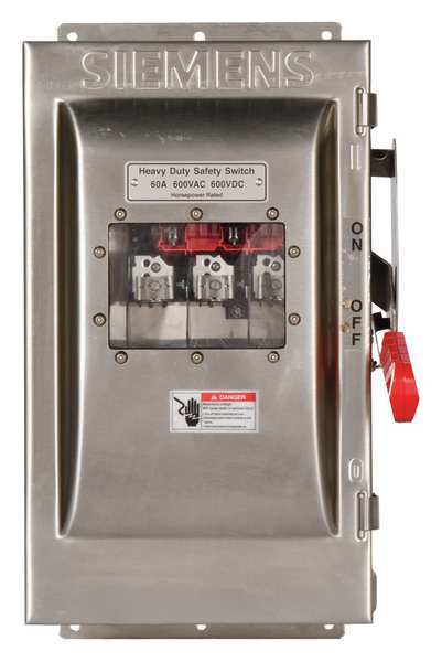 Fusible Safety Switch, Heavy Duty, 600V AC, 3PST, 60 A, NEMA 3R