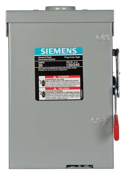 Fusible Safety Switch, General Duty, 120/240V AC, 2PST, 30 A, NEMA 3R