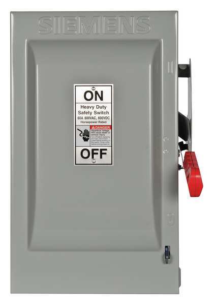 Fusible Safety Switch, Heavy Duty, 600V AC, 3PST, 60 A, NEMA 1