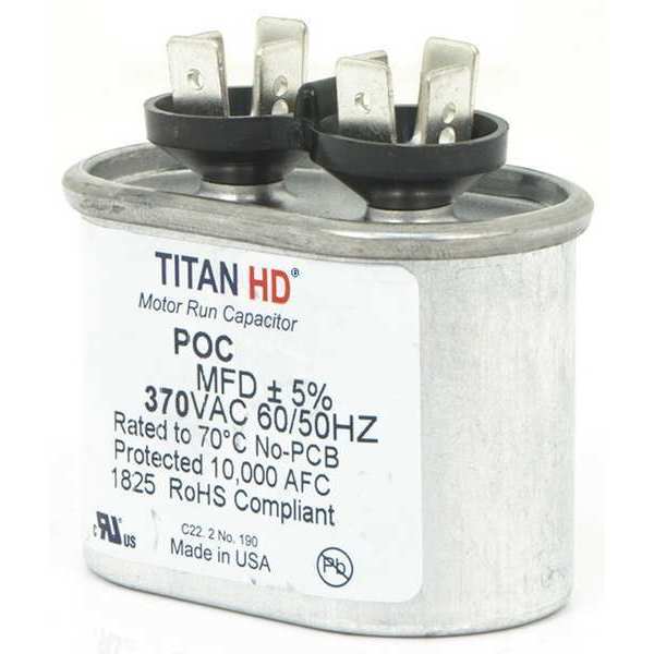 Motor Run Capacitor, 5 MFD, 370V, Oval