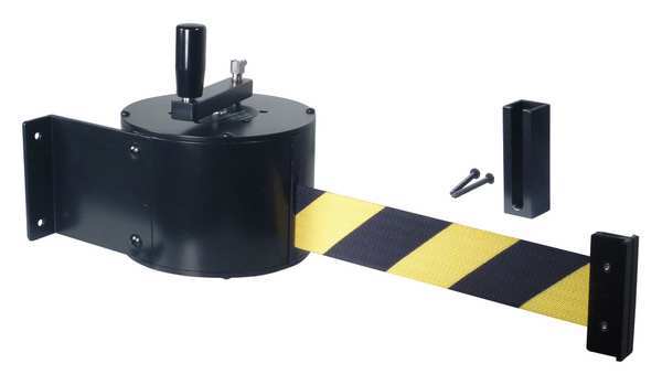 Manual Wall Barrier, 50ft Blk/Yellow Belt
