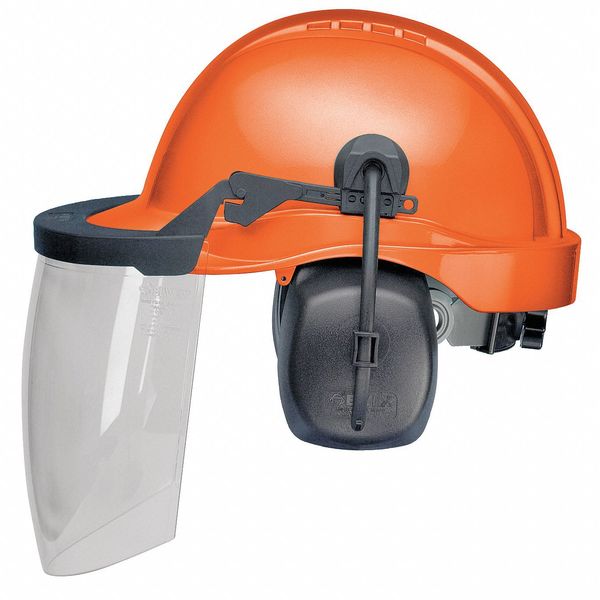 Front Brim Hard Hat, Type 1, Class C, Ratchet (6-Point), Orange (Cap)/Black (Muff)