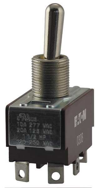 Toggle Switch, SPST, 2 Connections, On/Off, 3/4 hp, 10A @ 277V AC, 20A @ 125V AC