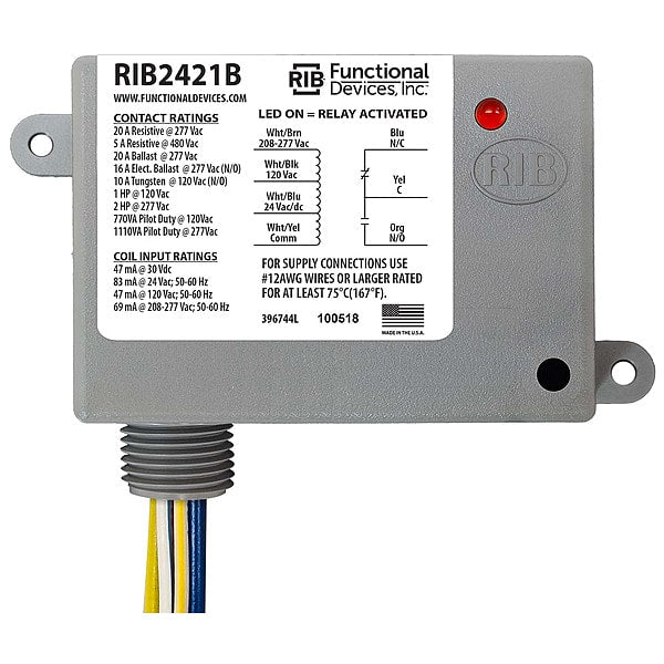 Enclosed Pre-Wired Relay, 20A@277VAC, SPDT