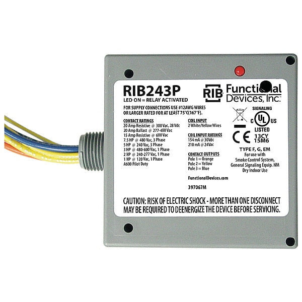 Enclosed Pre-Wired Relay, 20A@300VAC, 3PST