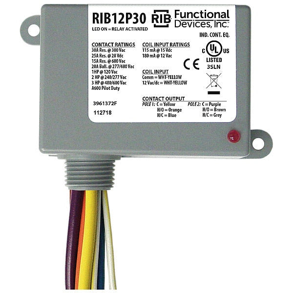 Enclosed Pre-Wired Relay, 30A@300VAC, DPDT